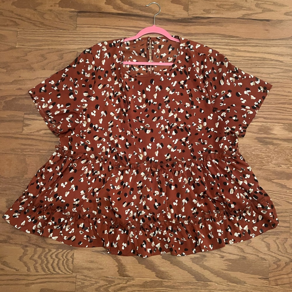 Brown Smocked Ruffled Cap Sleeve Blouse